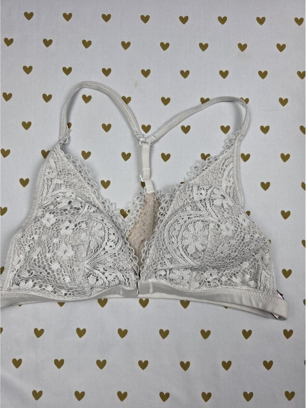 Victorias Secret White Lace Front Close Racerback Small Bralette Bra Top Tank